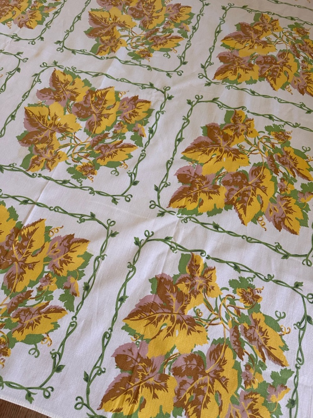 Yellow and Green Leaf Vintage Tablecloth